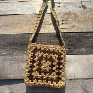 Elegant Crochet Crossbody Bag - Brown and Tan